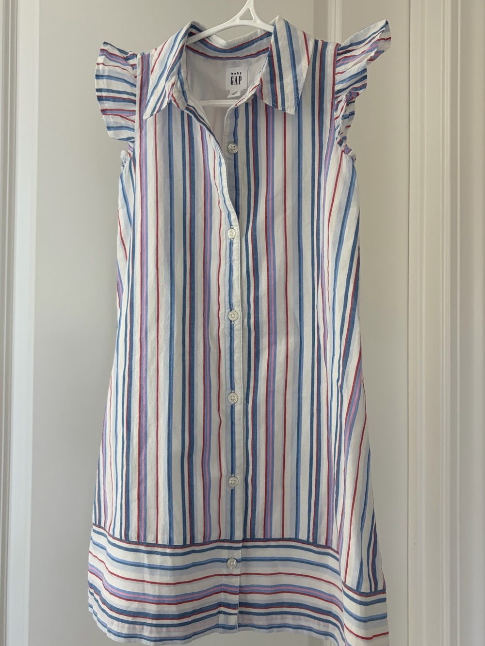 GAP White Dress with Blue and Pink Stripes